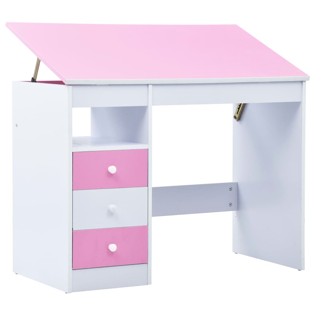 foto del prodotto scrivania inclinabile per bambini rosa e bianca