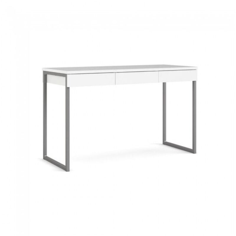 foto del prodotto scrivania laccata bianco dotata di tre cassetti e gambe in metallo 126 x 52 cm sole