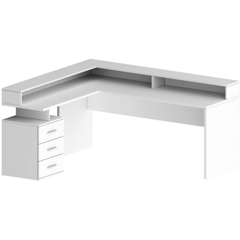 foto del prodotto scrivania leonilda, scrittoio angolare con sopralzo, scrivania ufficio multiuso, 180x90h160 cm, bianco dmora