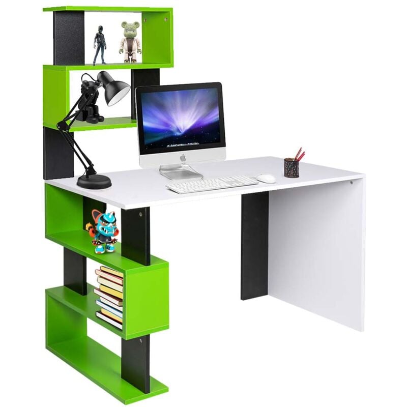 foto del prodotto scrivania libreria 7 ripiani tavolo porta pc computer legno casa ufficio verde