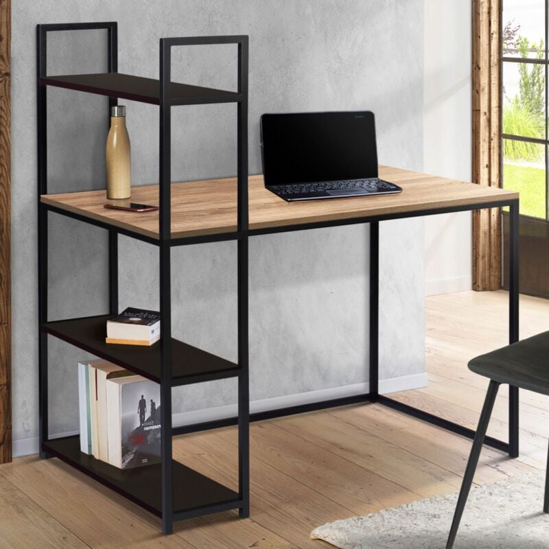 foto del prodotto scrivania libreria boston legno e nero design industriale