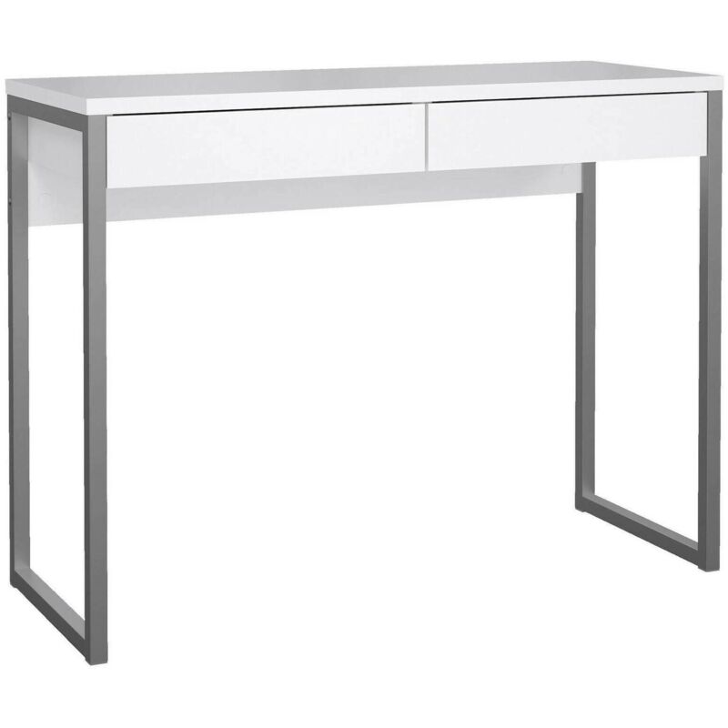 foto del prodotto scrivania lineare con due cassetti, colore bianco, misure 101 x 76,5 x 40 cm, con imballo rinforzato - dmora