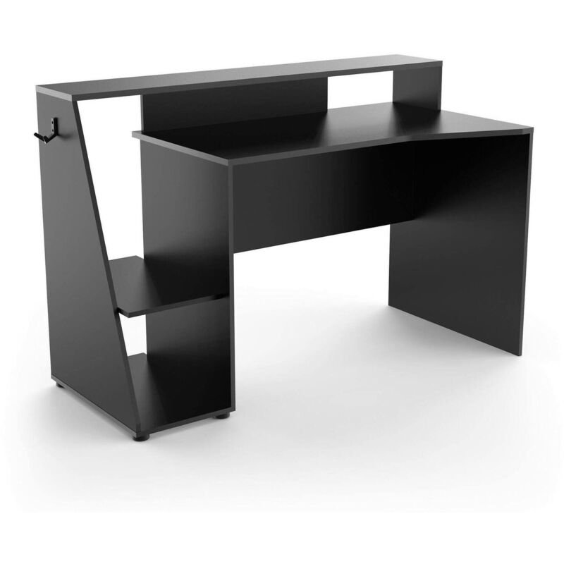 foto del prodotto scrivania lot, scrittoio da gaming, tavolo per ufficio porta pc, piano di lavoro, 138x67 h94 cm, grigio scuro e nero dmora