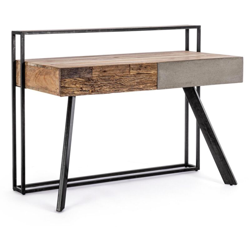 foto del prodotto scrivania manchester con 2 cassetti, struttura in legno di mango ed acciaio, stile moderno, 120x60x92h