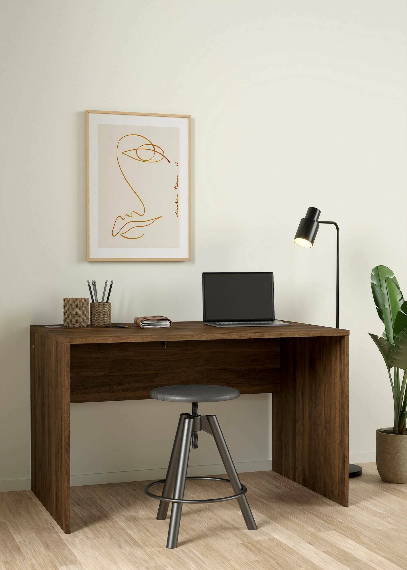 foto del prodotto scrivania maryread, scrittoio multiuso, tavolo per ufficio porta pc, piano di lavoro, 120x75 h74 cm, noce