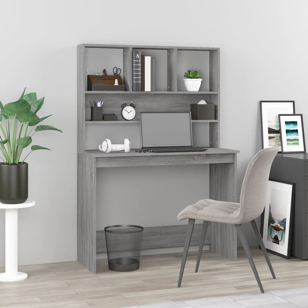 foto del prodotto scrivania mensole grigio sonoma 102x45x148 cm legno multistratocod mxl 78339