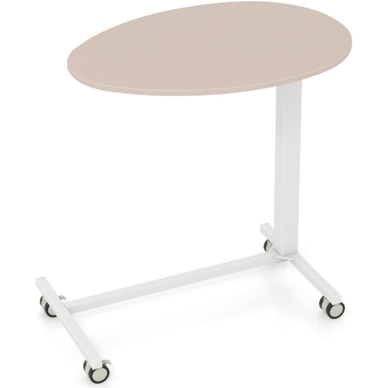 foto del prodotto scrivania mobile sit stand scrivania con rotelle regolabile in altezza con sollevamento pneumatico scrivania con rotelle bloccabili rosa bianco