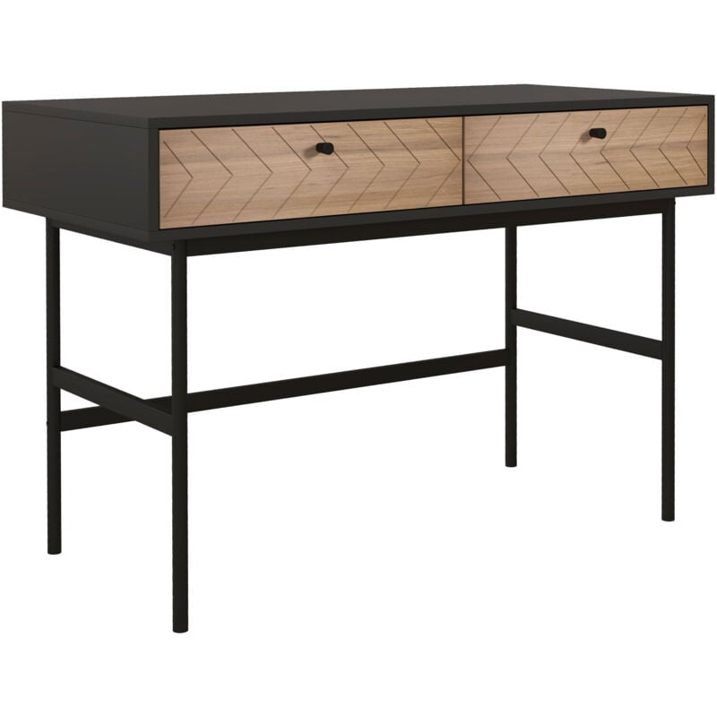 foto del prodotto scrivania moderna con 2 cassetti in acciaio e mdf nero e rovere homcom