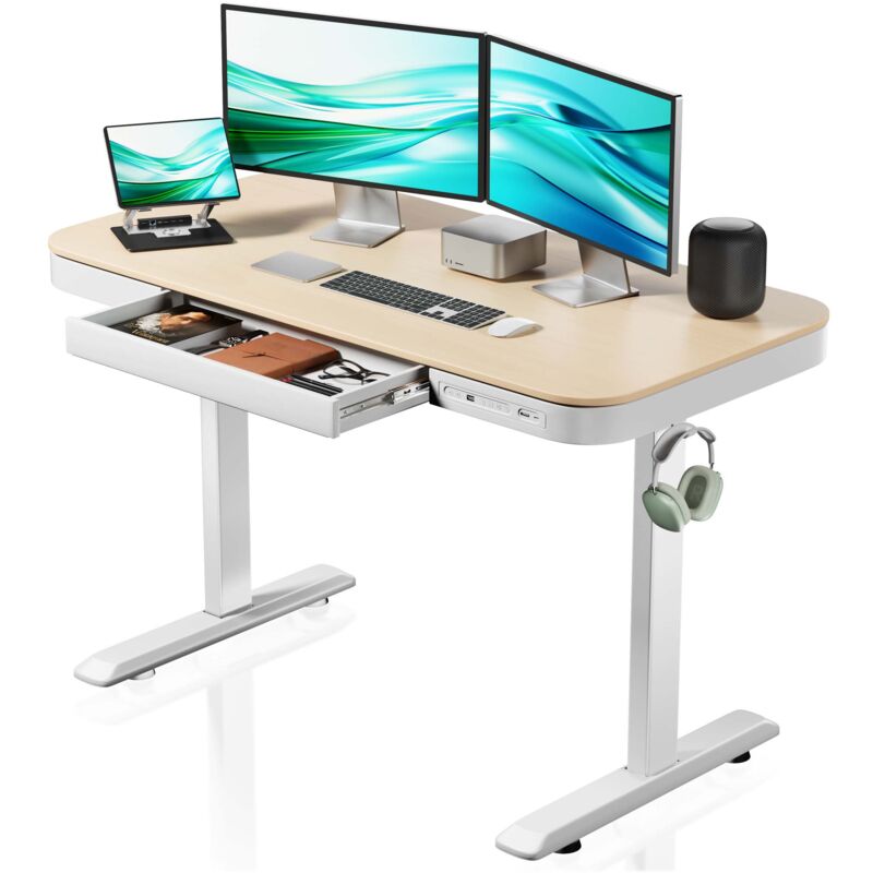 foto del prodotto scrivania motorizzata regolabile in altezza con stazione di ricarica e motore singolo, standing desk wiltec