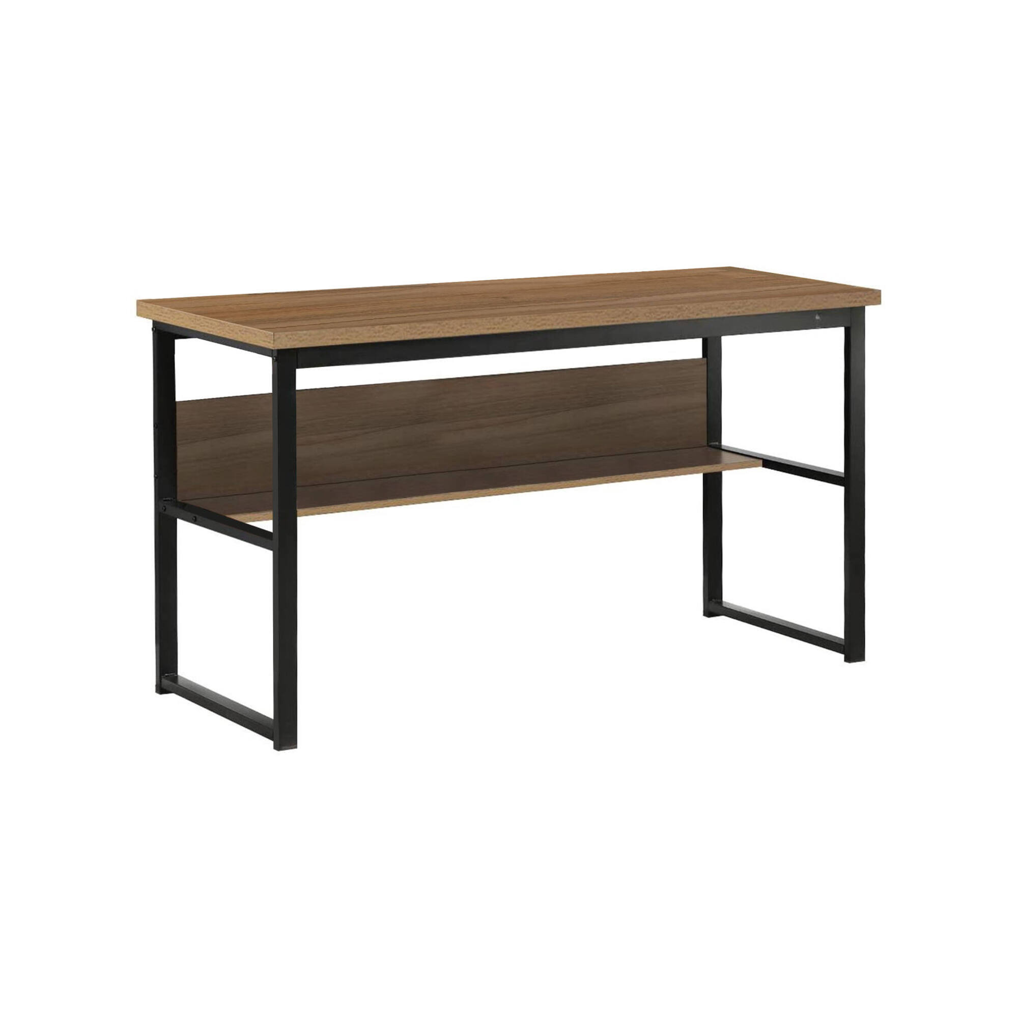foto del prodotto scrivania nausicaa, scrittoio lineare, scrivania ufficio multiuso, tavolo da lavoro salvaspazio, 55x139h74 cm, nero e rovere