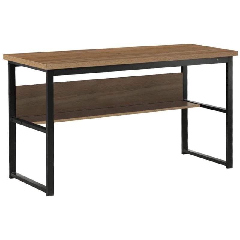 foto del prodotto scrivania nausicaa, scrittoio lineare, scrivania ufficio multiuso, tavolo da lavoro salvaspazio, 55x139h74 cm, nero e rovere dmora