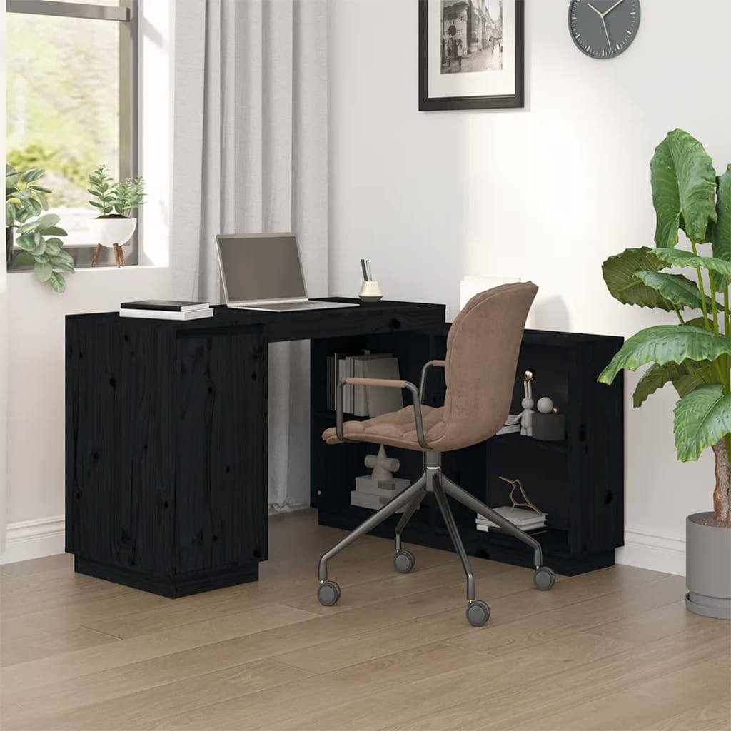 foto del prodotto scrivania nera 110x50x75 cm in legno massello di pino cod mxl 65078