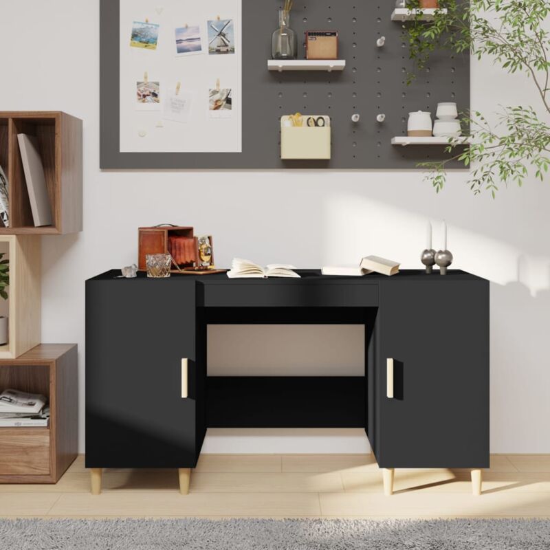 foto del prodotto scrivania nera 140x50x75 cm in legno multistrato cod mxl 68084