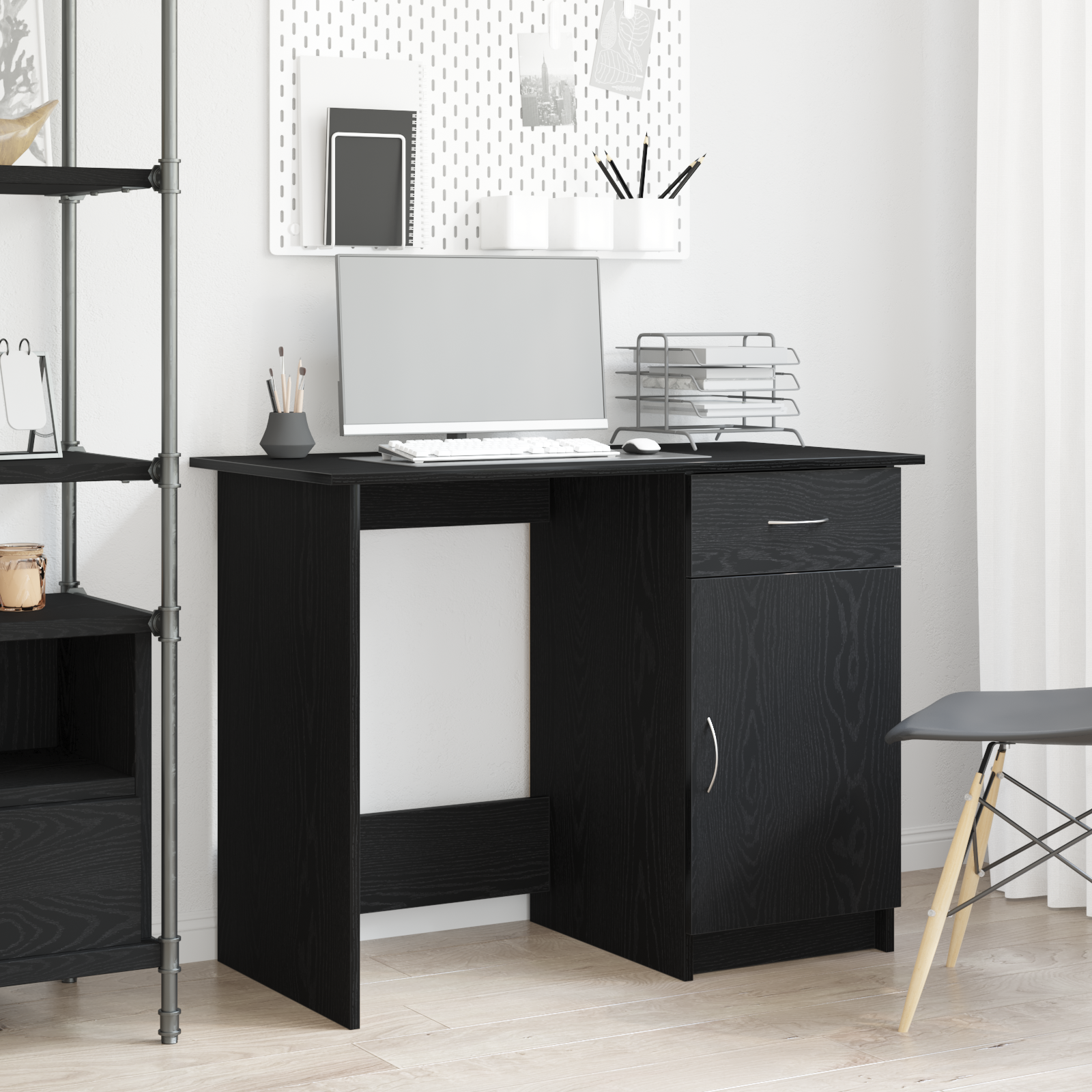 foto del prodotto scrivania nera rovere 100x50x76 cm in legno ingengerizzato