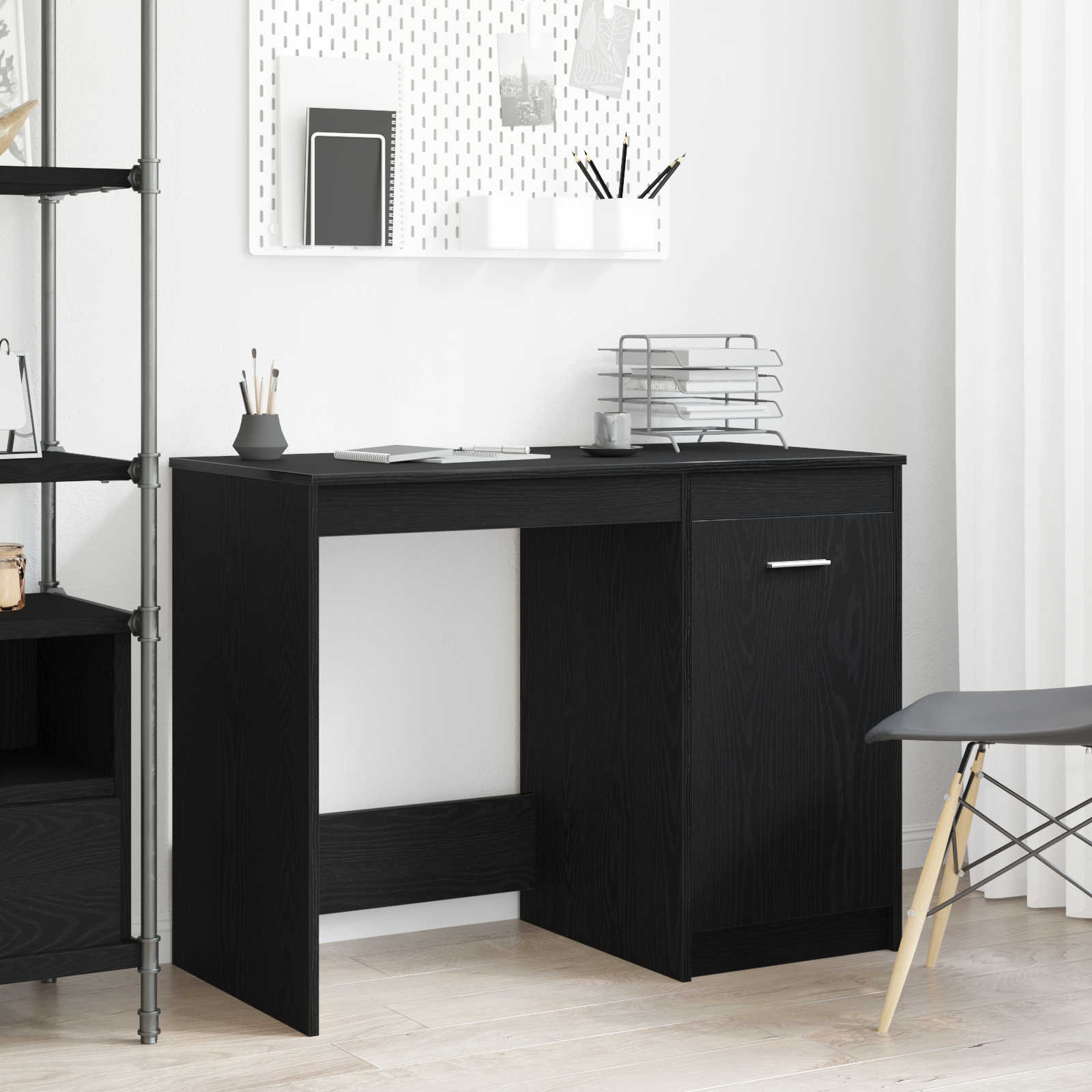 foto del prodotto scrivania nero rovere 100x50x76 cm in legno ingegnerizzato
