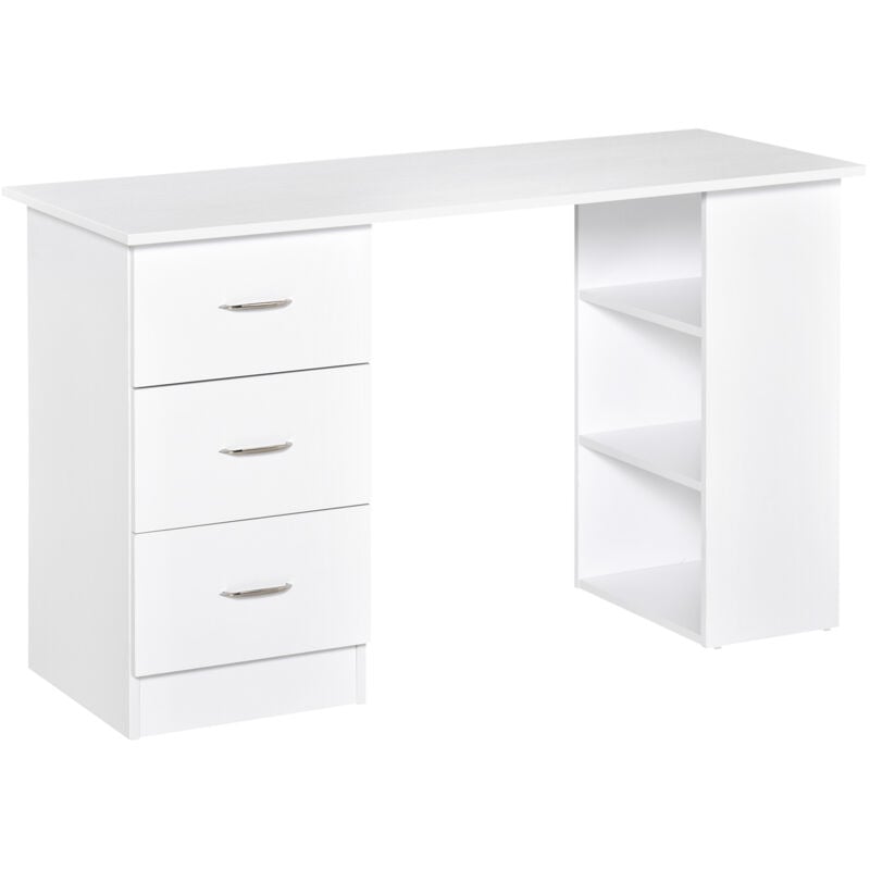 foto del prodotto scrivania pc con 3 ripiani e 3 cassetti in legno casa e ufficio bianca - homcom