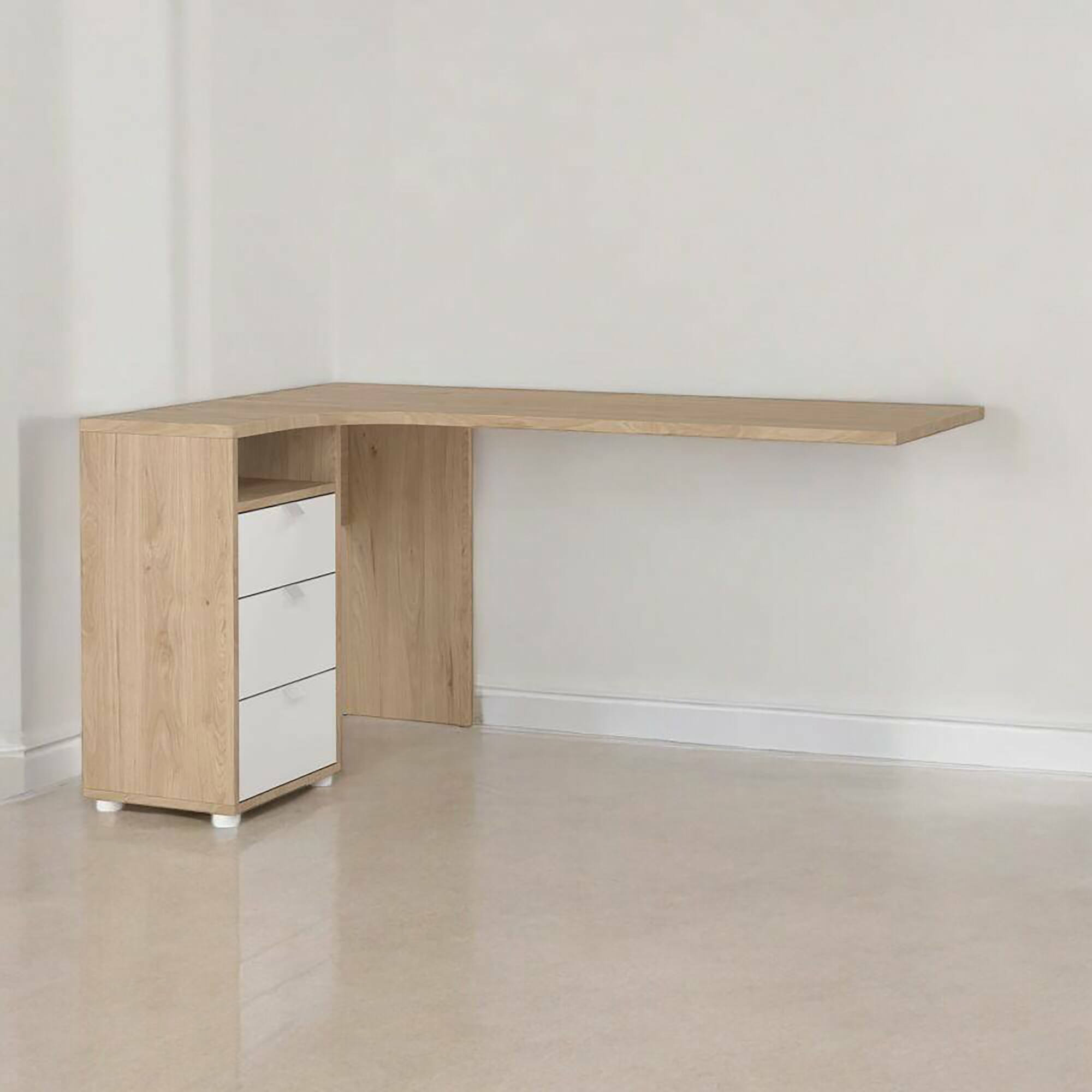 foto del prodotto scrivania peipah, scrittoio multiuso, tavolo per ufficio porta pc, piano di lavoro, 150x100 h76 cm, rovere e bianco