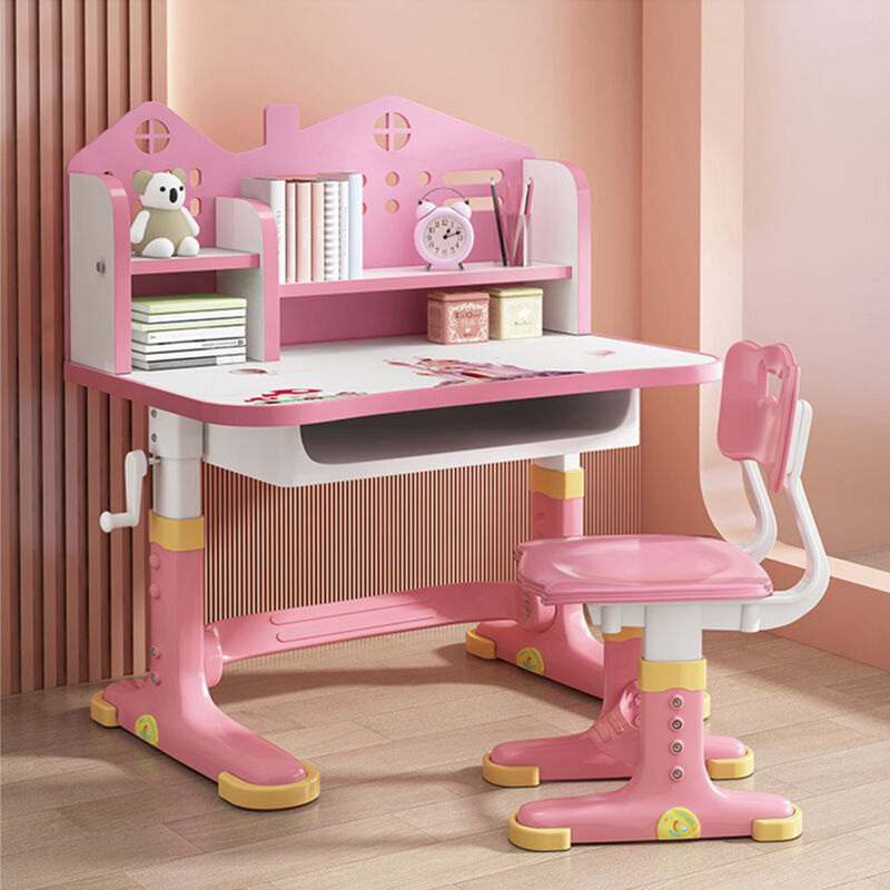 foto del prodotto scrivania per bambini con sedia, set banco scuola regolabile in altezza con cassetto, et 3 18 anni castello rosa