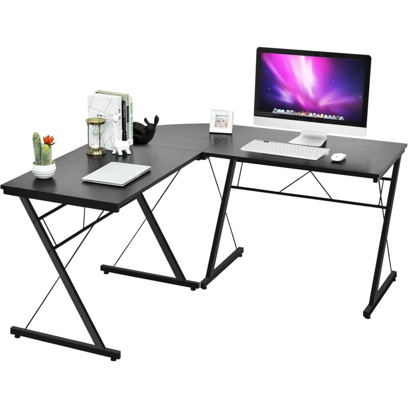 foto del prodotto scrivania per computer ad angolo, scrivania l angolare per studio e ufficio, tavolo da lavoro multifunzione, 150x150x76cm nero 