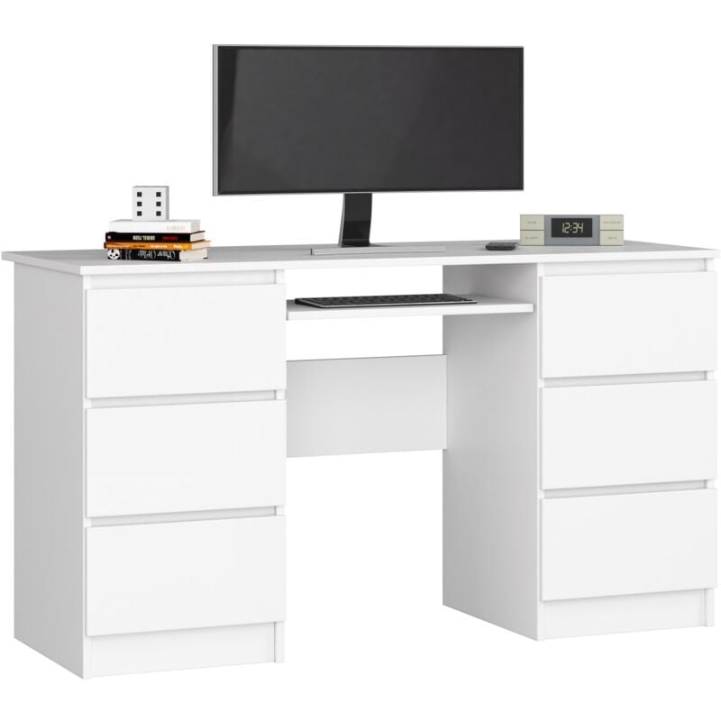 foto del prodotto scrivania per computer akord a11 bianco 135 cm 6 cassetti 135x50x77 cm