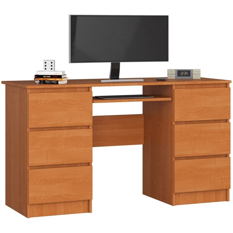 foto del prodotto scrivania per computer akord a11 ontano 135 cm 6 cassetti 135x50x77 cm