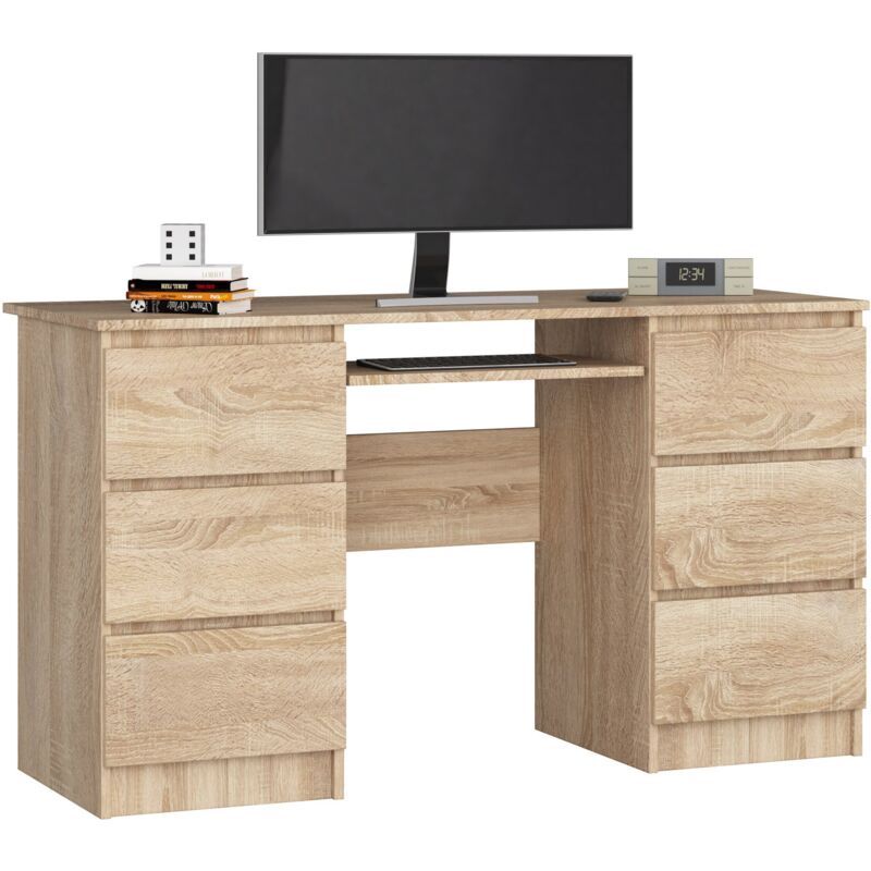 foto del prodotto scrivania per computer akord a11 sonoma quercia 135 cm 6 cassetti 135x50x77 cm