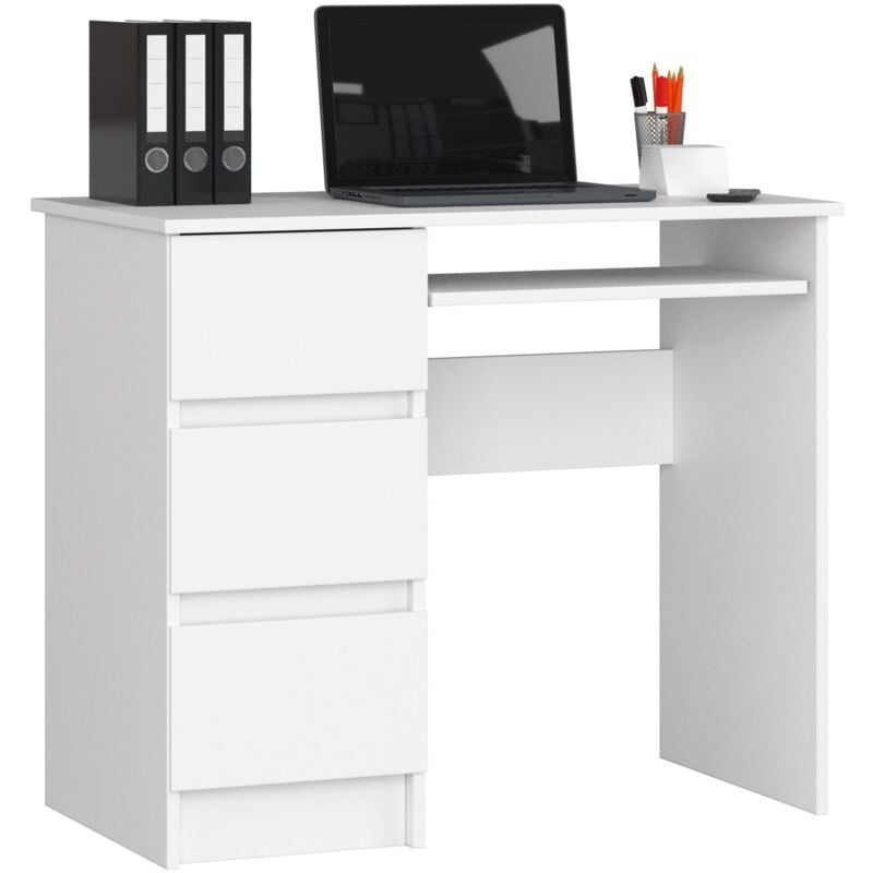 foto del prodotto scrivania per computer akord a6 bianco 90 cm 3 cassetti 90x50x77 cm modello a sinistra
