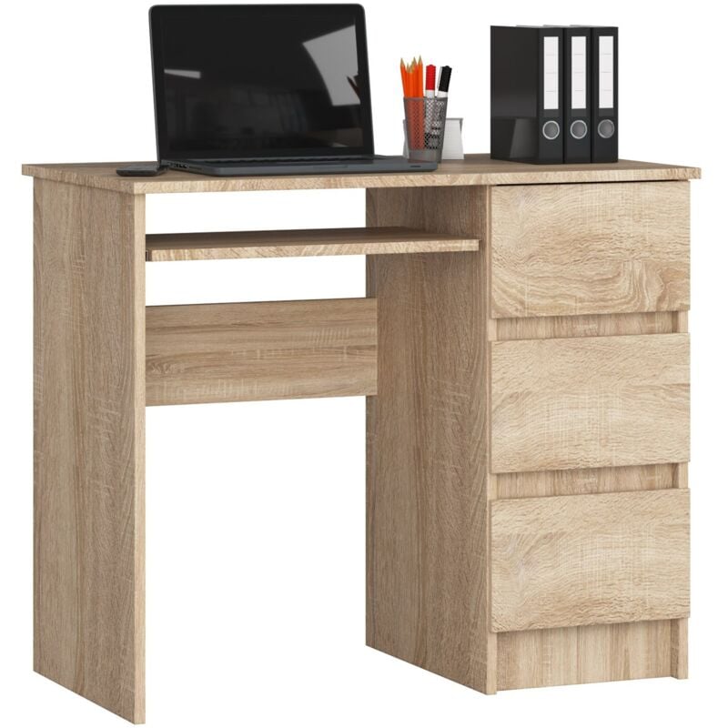 foto del prodotto scrivania per computer akord a6 sonoma quercia 90 cm 3 cassetti 90x50x77 cm modello a destra