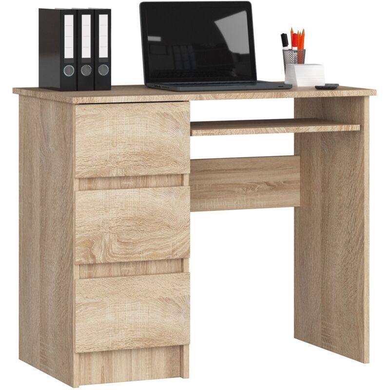 foto del prodotto scrivania per computer akord a6 sonoma quercia 90 cm 3 cassetti 90x50x77 cm modello a sinistra