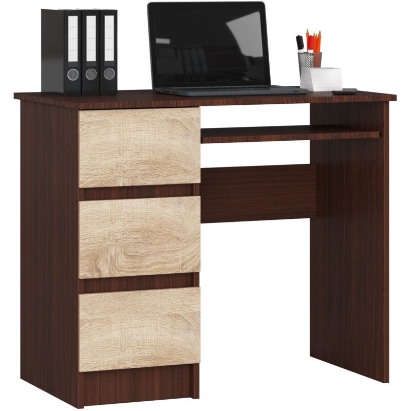 foto del prodotto scrivania per computer akord a6 weng 90 cm 3 cassetti inserto frontale sonoma quercia 90x50x77 cm modello a sinistra