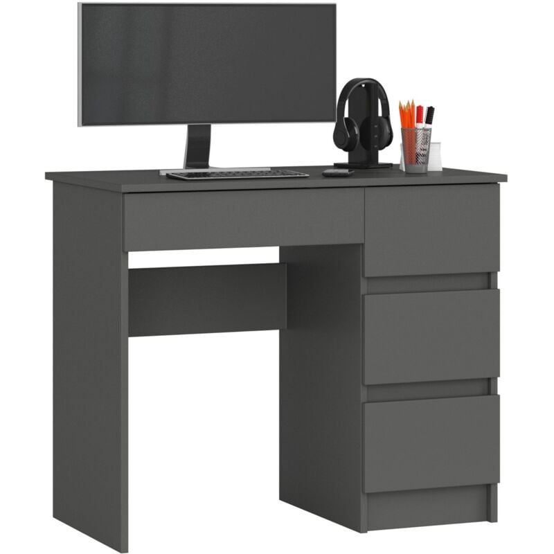 foto del prodotto scrivania per computer akord a7 grigio grafite 90 cm 4 cassetti 90x50x77 cm modello a destra
