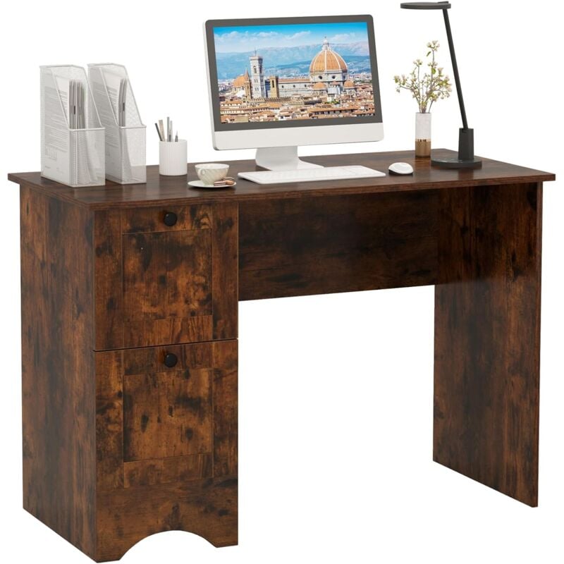 foto del prodotto scrivania per computer con 2 cassetti a maniglia, scrivania pc salvaspazio multifunzionale, scrivania gaming per ufficio, soggiorno, camera da letto