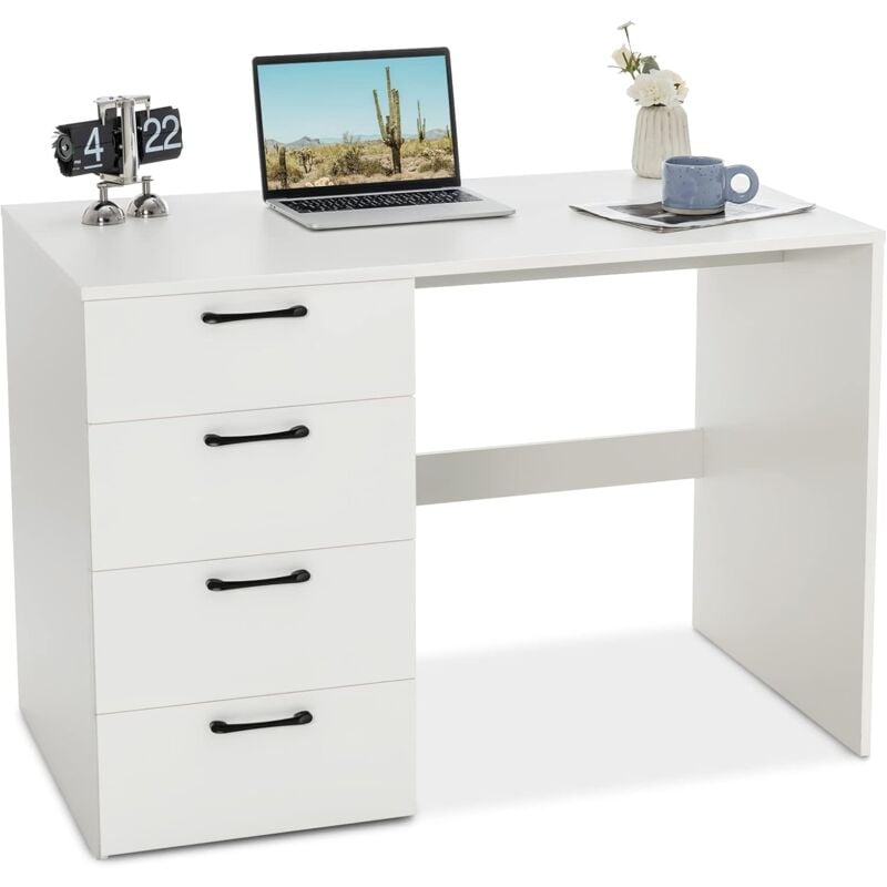 foto del prodotto scrivania per computer con 4 cassetti, scrivania porta pc in legno con ampio piano, scrivania moderna e semplice per casa, ufficio e studio, portata