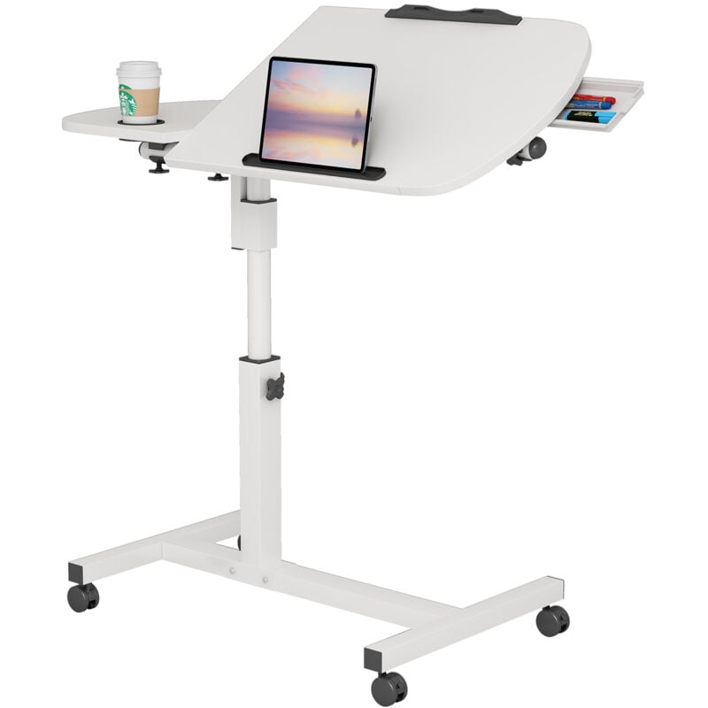 foto del prodotto scrivania per computer haloyo con rotelle, scrivania mobile, tavolo da studio per camera da letto, tavolo sopraletto, 60x40x59 89 cm, bianco