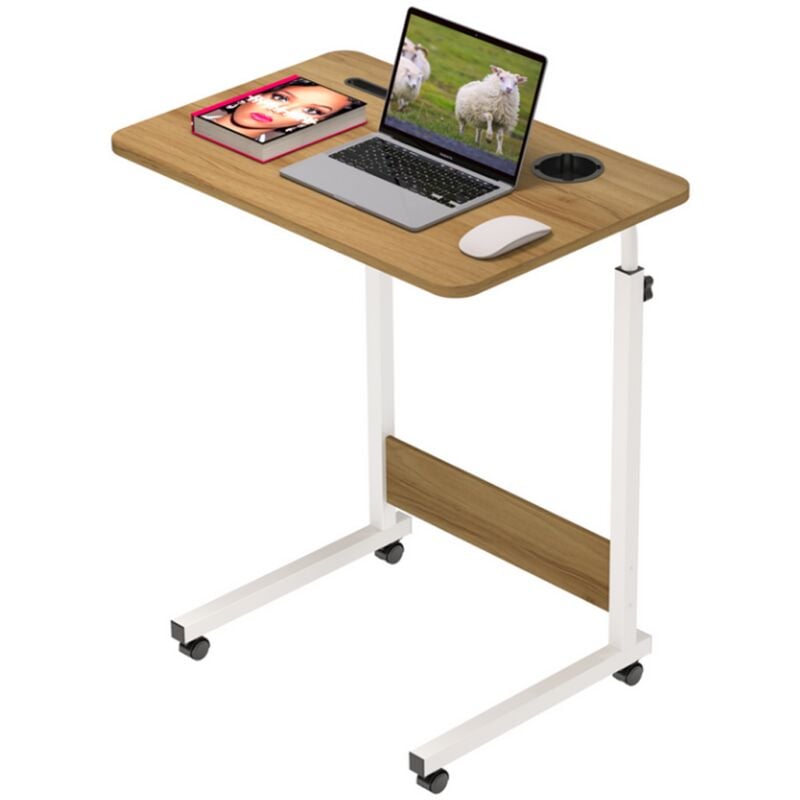 foto del prodotto scrivania per computer haloyo con rotelle, scrivania mobile, tavolo da studio per camera da letto, tavolo sopraletto, 60x40x62 85 cm, colore legno