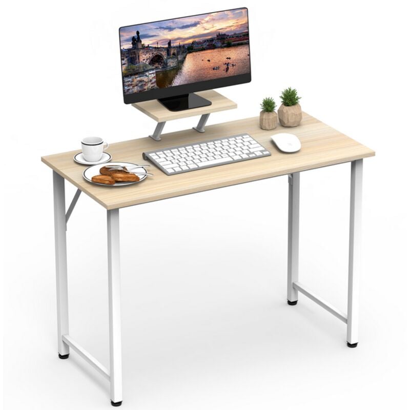 foto del prodotto scrivania per computer haloyo , scrivania con ripiani, tavolo da studio per camera da letto, 100x50x75cm, colore legno