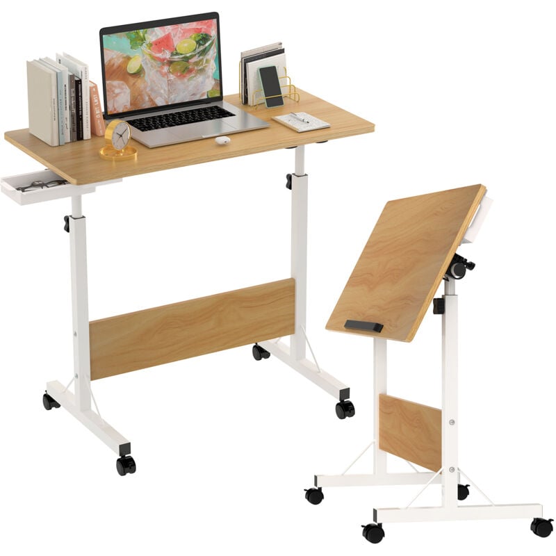foto del prodotto scrivania per computer mobile regolabile in altezza haloyo con rotelle, scrivania da tavolo, tavolo largo per ufficio domestico, 80x40x64 89 cm,