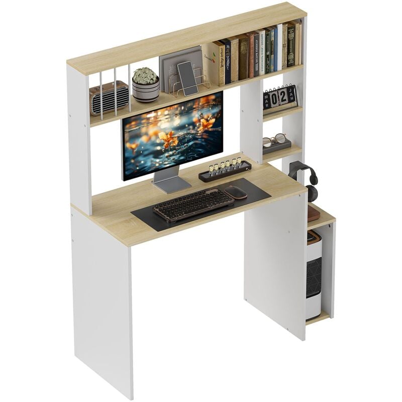 foto del prodotto scrivania per computer moderna 113x45x138.5 cm con libreria e porta cpu rovere