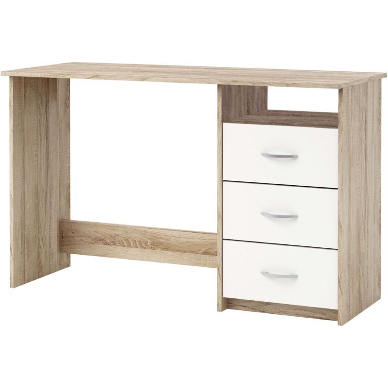 foto del prodotto scrivania per ragazzi con cassetti e vano, montaggio reversibile, bianco o rovere bianco 123 cm