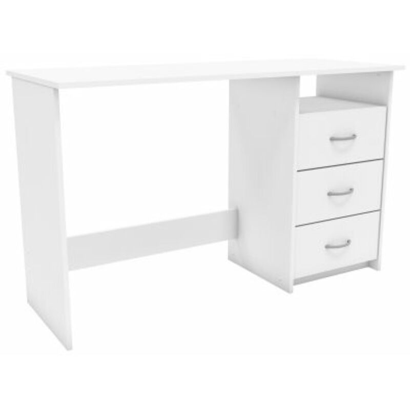 foto del prodotto scrivania per ragazzi con cassetti e vano, montaggio reversibile, bianco o rovere bianco 123 cm