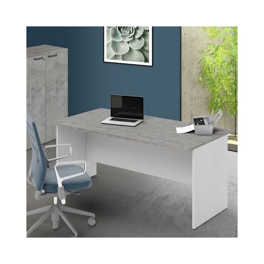 foto del prodotto scrivania per ufficio 160x80x74h cemento e bianco frassinato ibisco made in italy