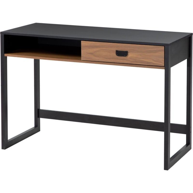foto del prodotto scrivania per ufficio e casa con cassetto stile industriale noce nero - homcom
