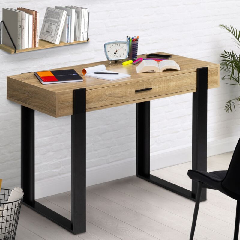 foto del prodotto scrivania phoenix a 1 cassetto in legno e nero