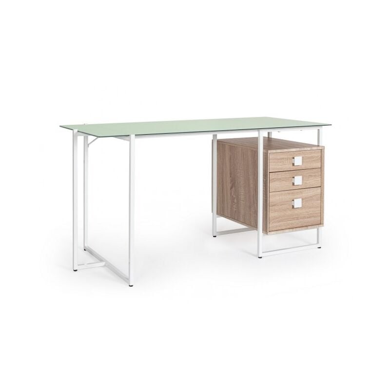 foto del prodotto scrivania piano in vetro con cassettiera essence