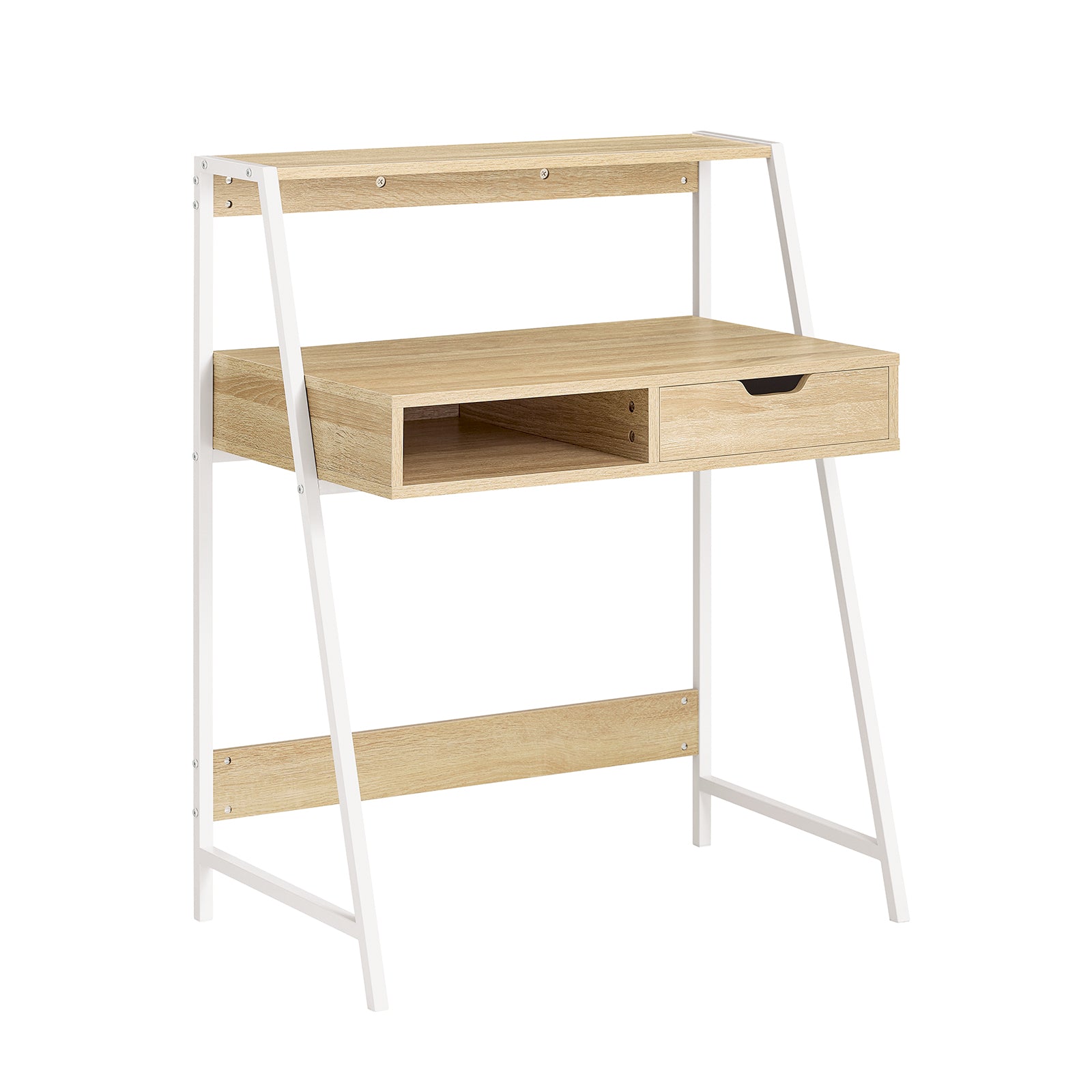 foto del prodotto scrivania piccola con libreria, cassetto e cubo misura del piano del tavolo l76 p50 a75 cm fwt63-n