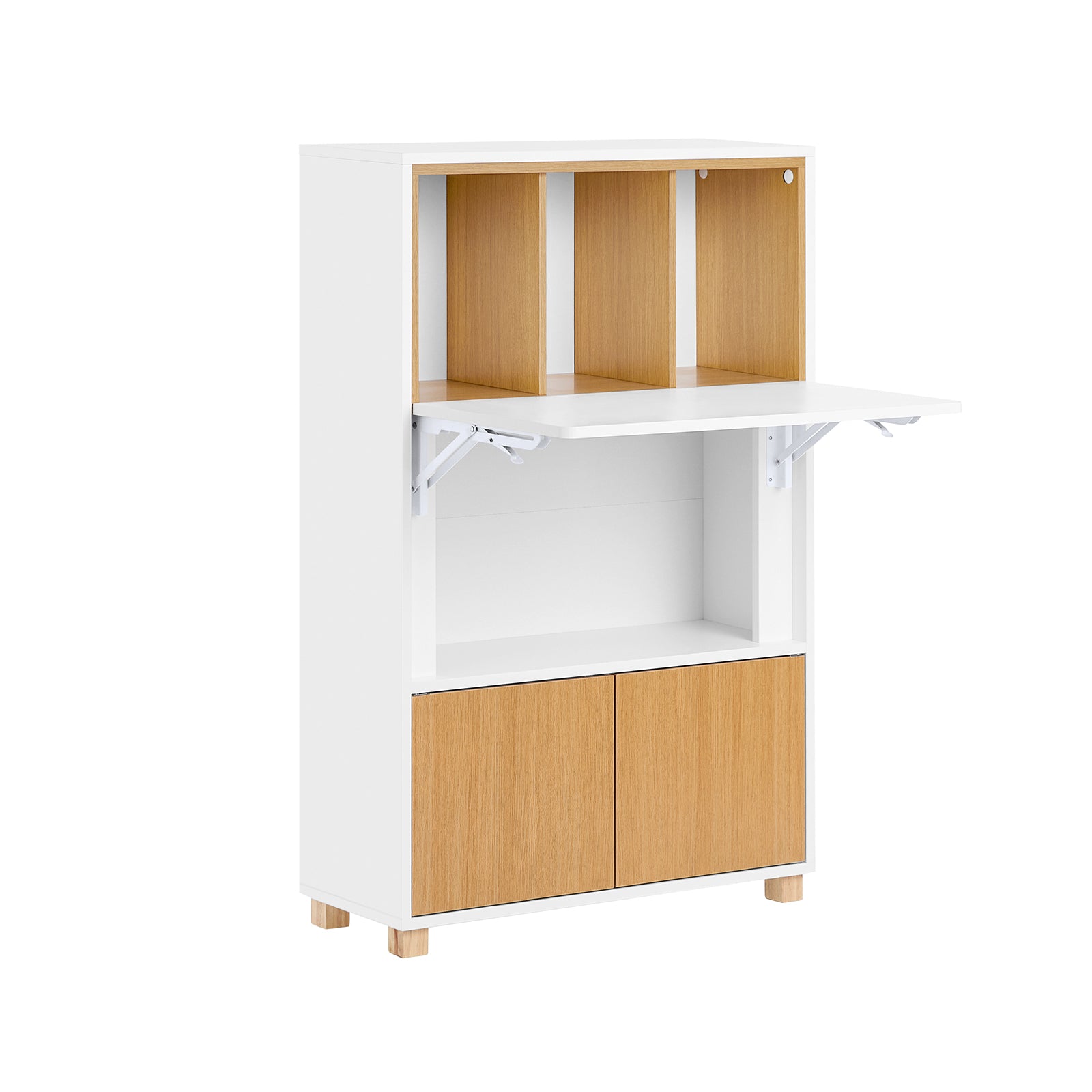 foto del prodotto scrivania pieghevole multifunzionale tavolo da lavoro con ripiani bianco naturale 70x108x59 cm fwt107 wn