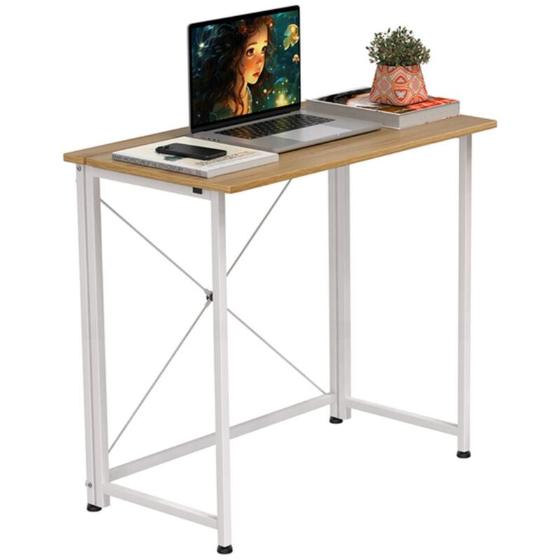 foto del prodotto scrivania pieghevole per computer haloyo tavolo da ufficio, scrivania pieghevole per studio, lavoro, camera da letto, 80x45x74cm, colore legno