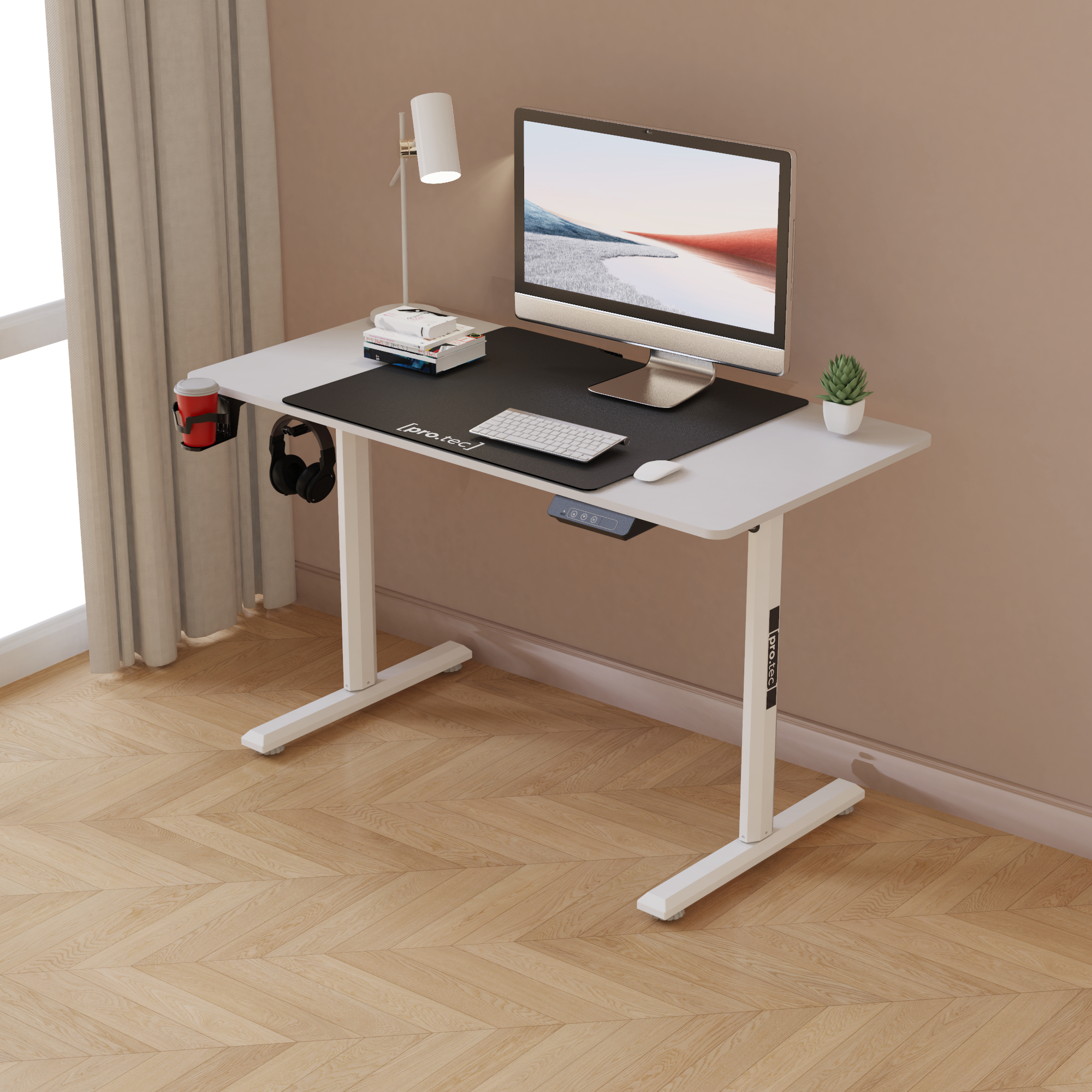 foto del prodotto scrivania pomona 110x60 cm regolabile in altezza con sollevamento elettrico bianco pro.tec