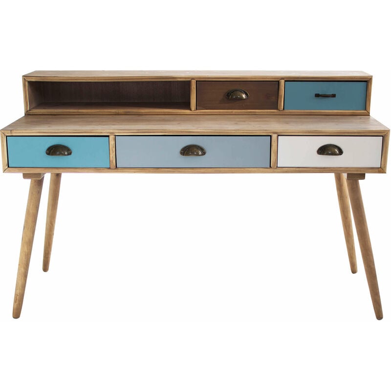 foto del prodotto scrivania porta pc in legno con 1 ripiano e 5 cassetti colorati milly