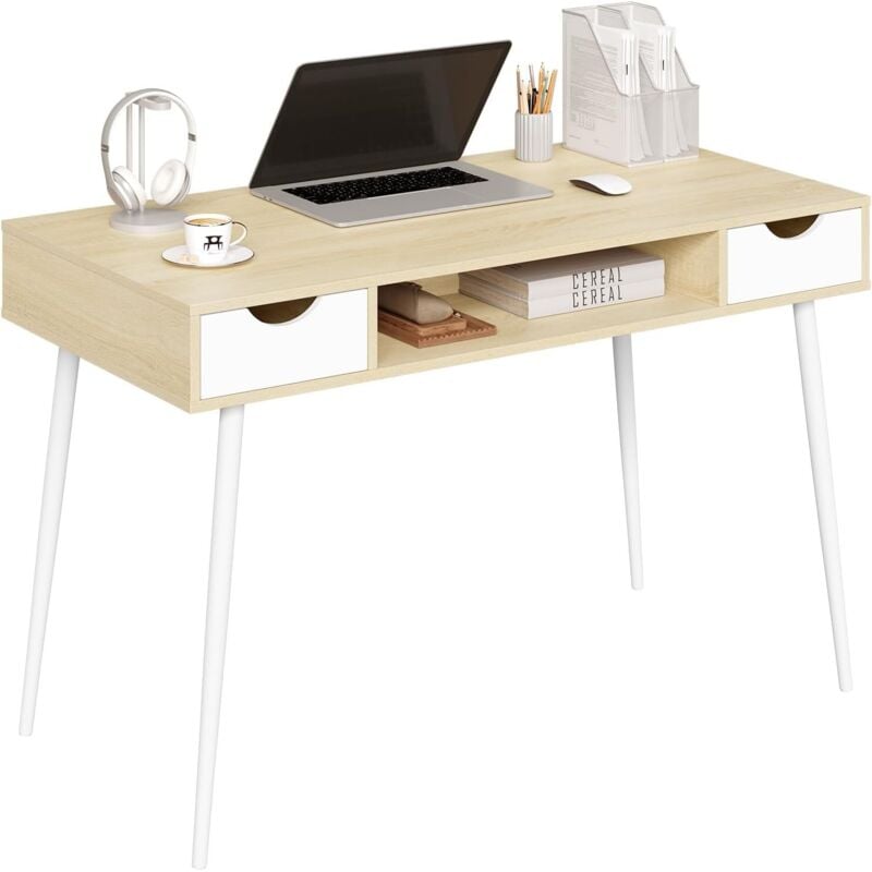 foto del prodotto scrivania porta pc moderno tavolo da lavoro con cassetti in legno woltu